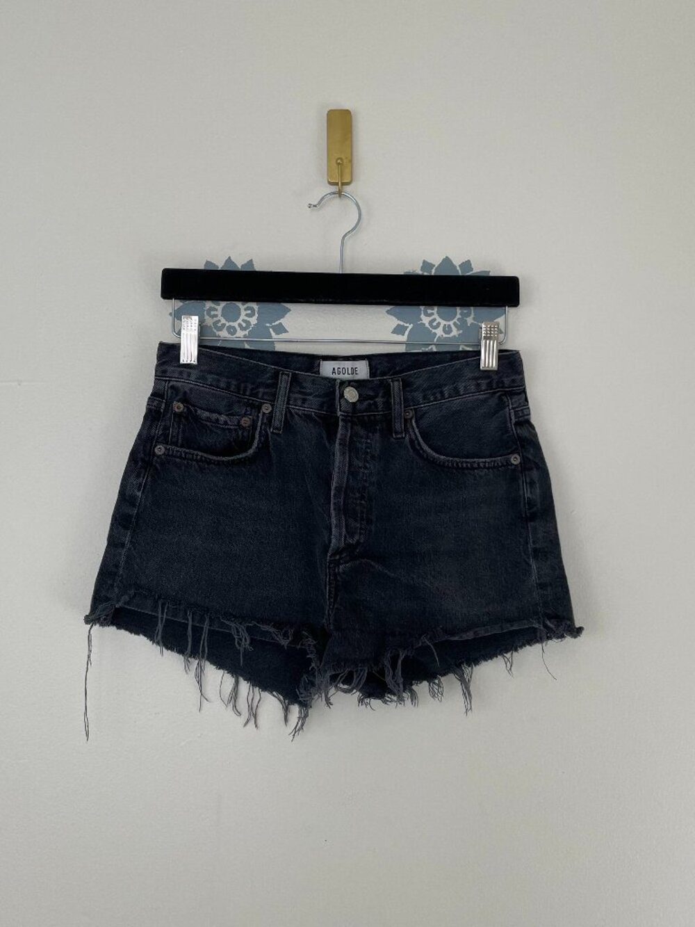 Agolde Parker Vintage Cut-Off Denim Shorts in Crash Black Size 25